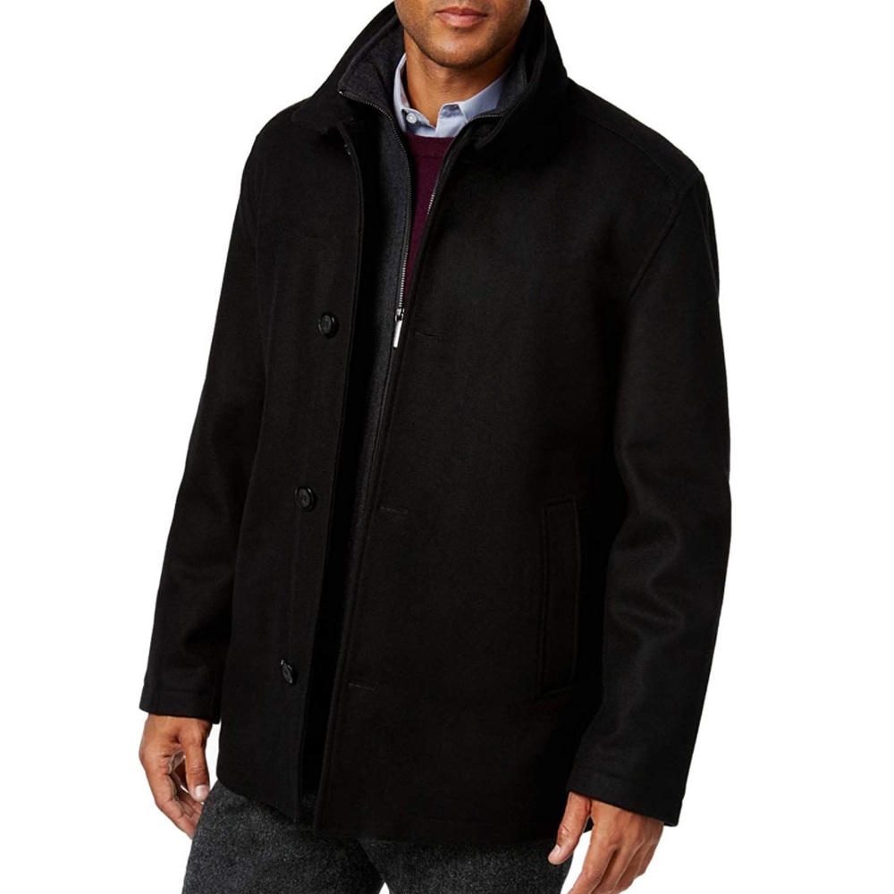 LONDON FOG Men's Wool Blend Car Coat with Bib
